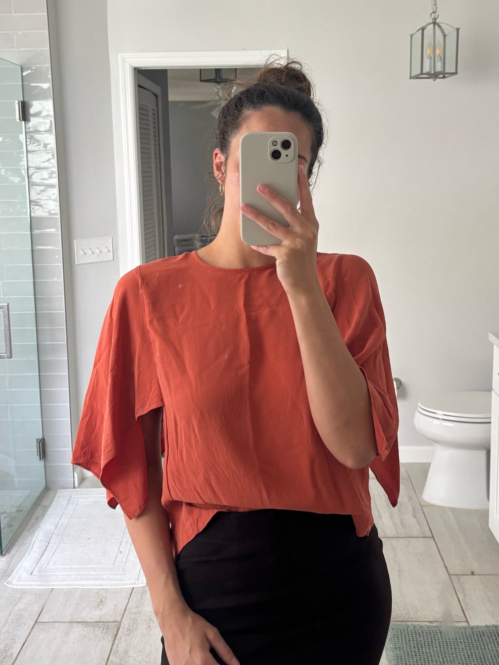 100% Silk Eileen Fisher Coral Boxy Dolman Sleeve Blouse